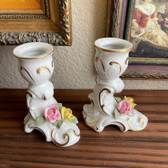 Vintage Candlesticks porcelain candlesticks set of 2 - Picture 3 of 5